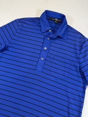 RLX Ralph Lauren Golf Polo Shirt Small Blue Stripe Quail Creek Pocket Stretch